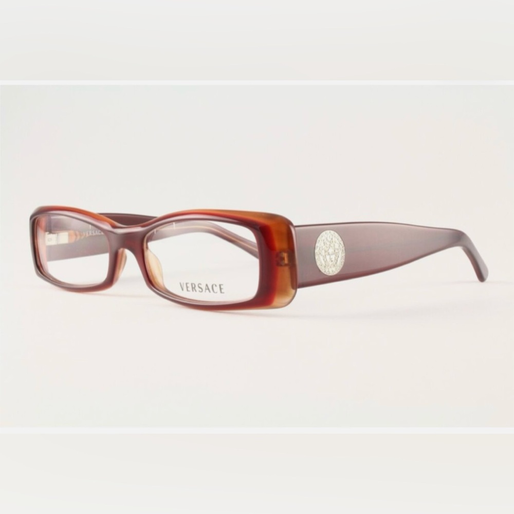Versace Brown Tortoiseshell Rectangular Glasses with Gold Medallion